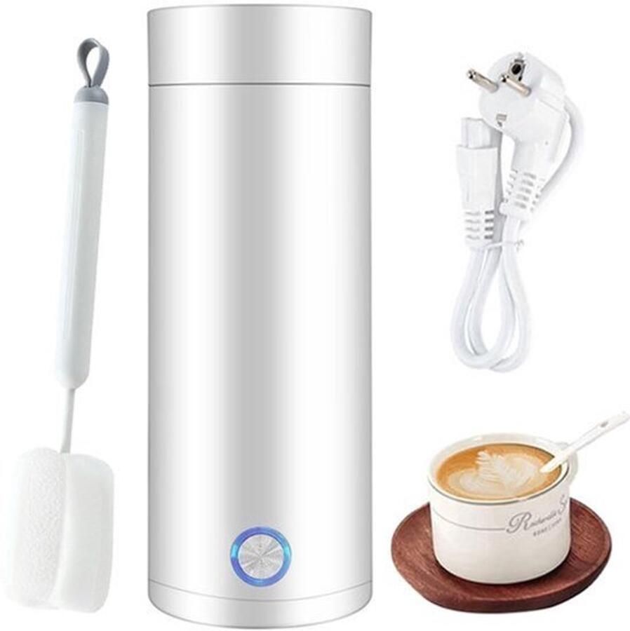 Elektrische waterkoker voor op reis draagbaar klein 400 ml 3-in-1 theepot mini-doorstroomboiler roestvrij staal automatische uitschakeling witte thermoskan voor thee koffie melk en fast