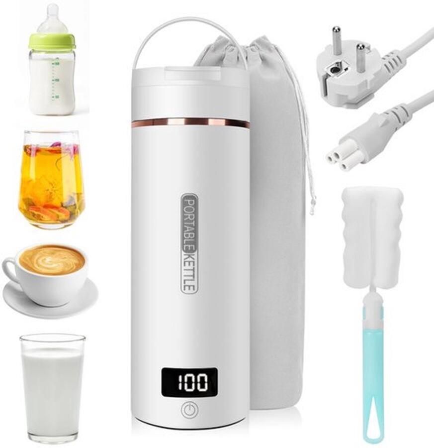 Elektrische waterkoker voor reis 400 ml draagbaar 6 temperatuurinstellingen automatisch uitgeschakeld roestvrij staal 316 voor thee koffie babymelk