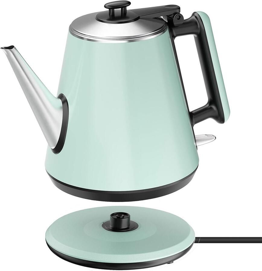 Elektrische Waterkoker Zwanenhals 0 9L Compact 1360W Snel Koken Roestvrijstaal 304 Muntgroen Snelkookketel
