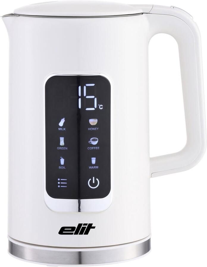Elit Cooltouch waterkoker wit 1 7L- 2200W- dubbelwandig- met temperatuur regeling en warmhoud functie- veilig en snel