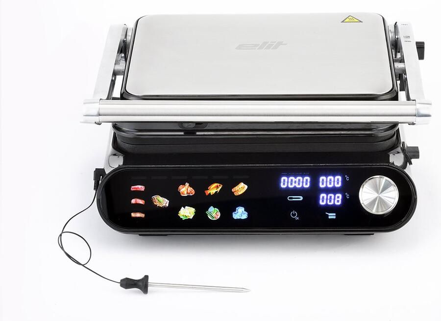 Elit GrillZilla contactgrill 2200W- smart grill met temperatuurprobe- 7 programma's- touchscreen- voor perfecte steak en panini