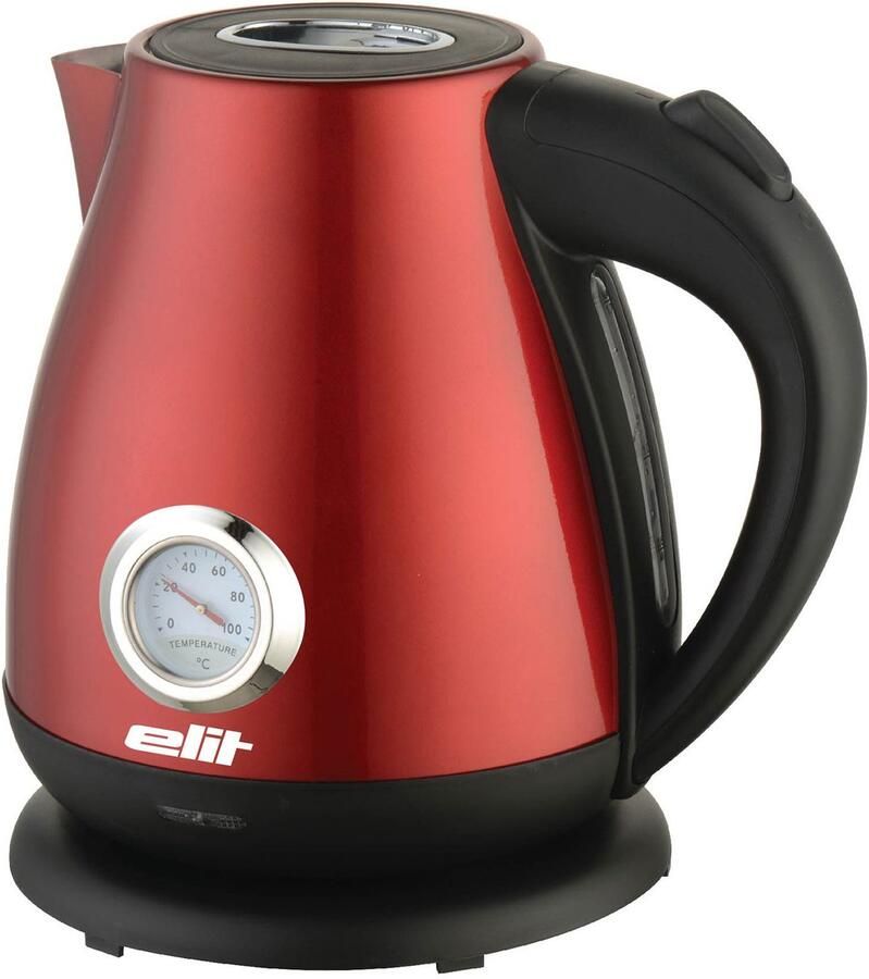 Elit Retro Waterkoker 1 7L rood- 2200W- met thermometer- vintage design- RVS- snel en stijlvol