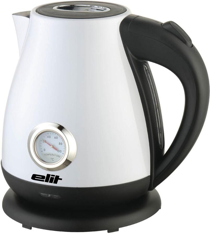 Elit Retro Waterkoker 1 7L wit- 2200W- met thermometer- vintage design- RVS- snel en stijlvol