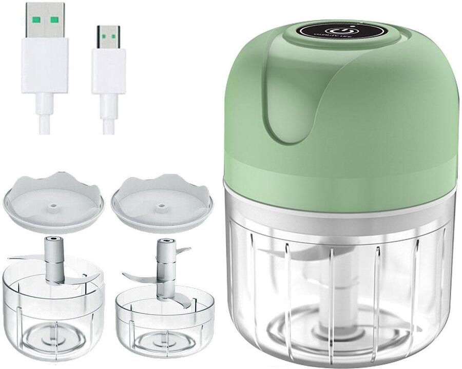 Elkuaie Elektrische Hakmolen Mini-Foodprocessor USB-oplaadbaar en Veilig 1 stuks Groen