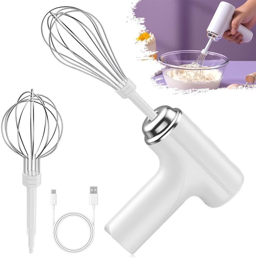 Elkuaie Handmixer Deeghaken Draadloos En Draagbaar Voor Picknick Of Kleine Keuken 2 Stuks Ideaal Voor Kleine Huishoudens Wit