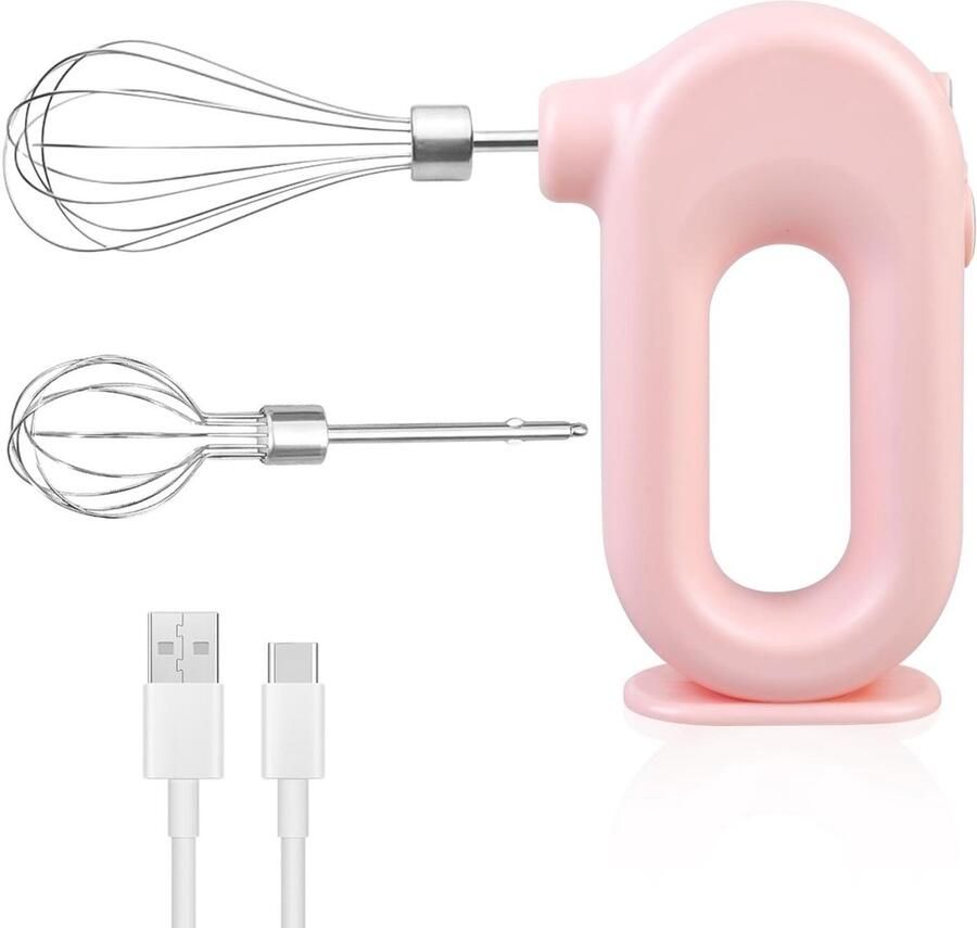 Elkuaie Handmixer Deeghaken Draadloos Met 4 Snelheden En 2 Roestvrijstalen Fouetkoppen 1 Stuk Voor Bakken En Roommenger In Kleur Roze