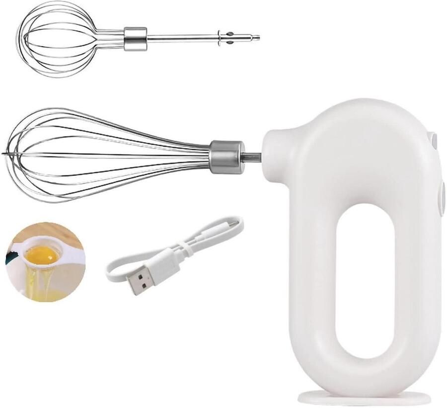 Elkuaie Handmixer Deeghaken Draadloos Met 4 Snelheden En USB-oplaadfunctie 1 Stuk Voor Kleine Huishoudens Wit