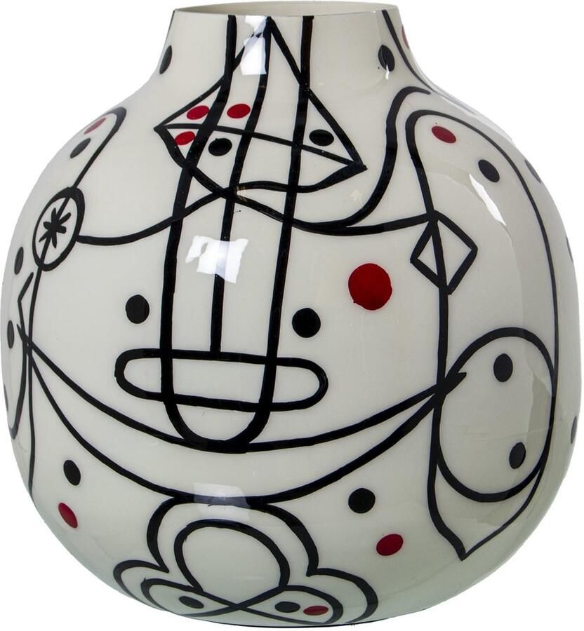 Emaille Tafelvaas met Gezicht Wit Zwart en Rood 21 x 21 cm