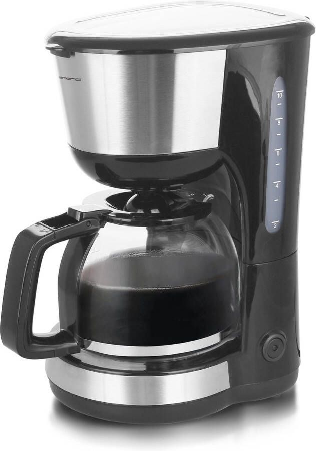 Emerio CME-122933 filterkoffiezetapparaat 1 25 l voor maximaal 10 kopjes verse koffie uitneembaar permanent filter anti-druppelfunctie koffiekan van glas auto-off 1000 watt zwart zilver