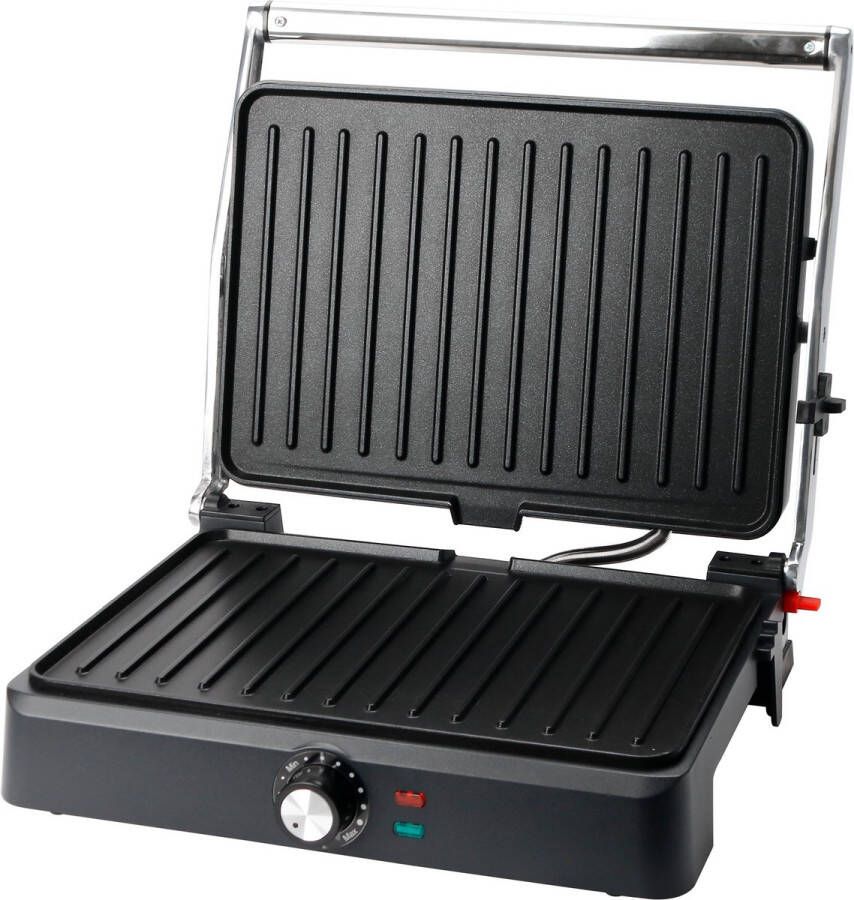 Emerio Contactgrill Tosti Apparaat Groot Grilloppervlak 34x24cm Panini Grill Tosti IJzer CG-130859 RVS Zwart