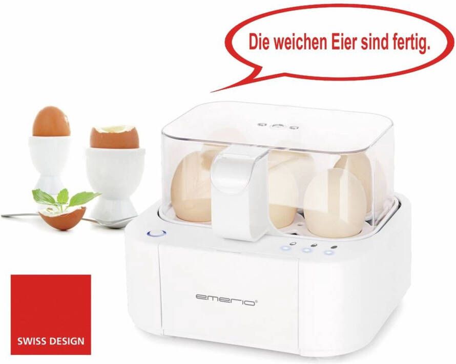 Emerio Smart Eierkoker EB-115560.12 Drie gaarstanden met spraakuitvoer (duits) Wit