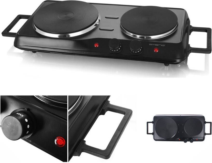 Emerio Elektrische Kookplaat 2 Pits 2500W Regelbare Thermostaat Indicatielampje 15.5cm + 18.5cm Diameter HP-114482.7 Zwart - Foto 2