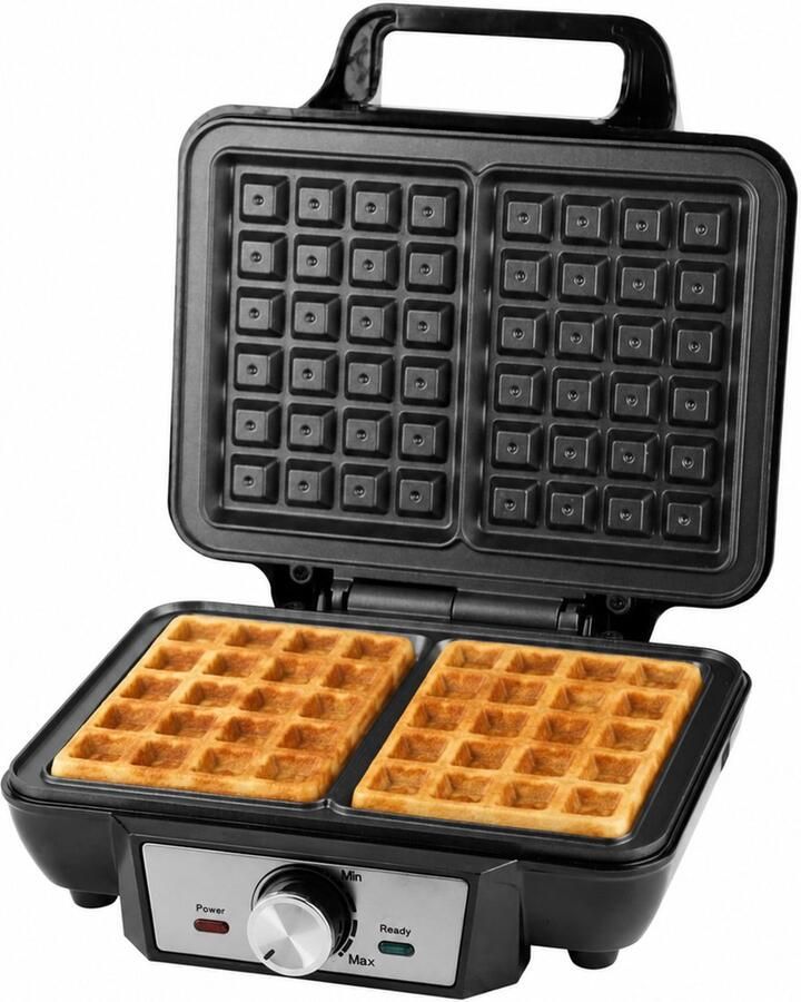Emerio Belgisch Wafelijzer 4 Wafels Regelbare Thermostaat 1000W Anti-aanbaklaag Indicatielampje WM-126774 Zwart Zilver
