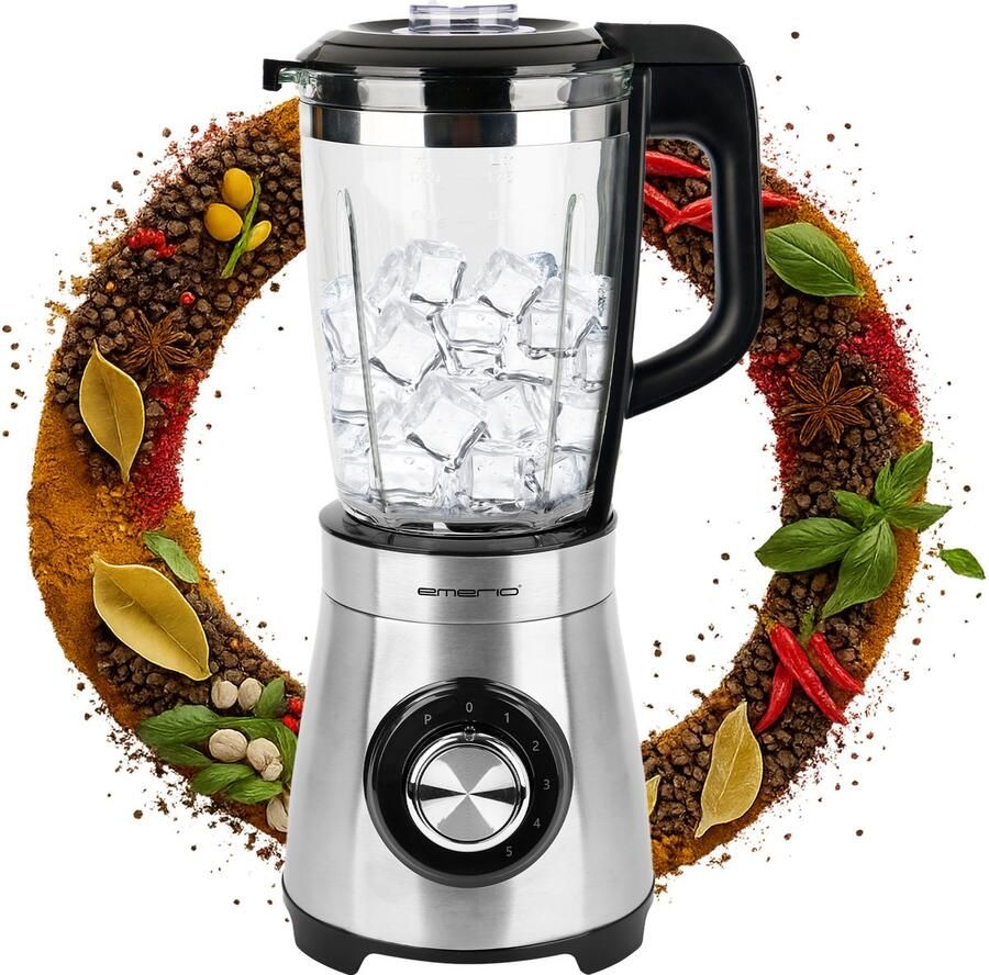 Emerio Blender 1.75L 1000W Smoothie Maker met 5 Snelheden en Glazen Kan RVS Messen en Vaatwasmachinebestendig Blender-to-Go BL-126794