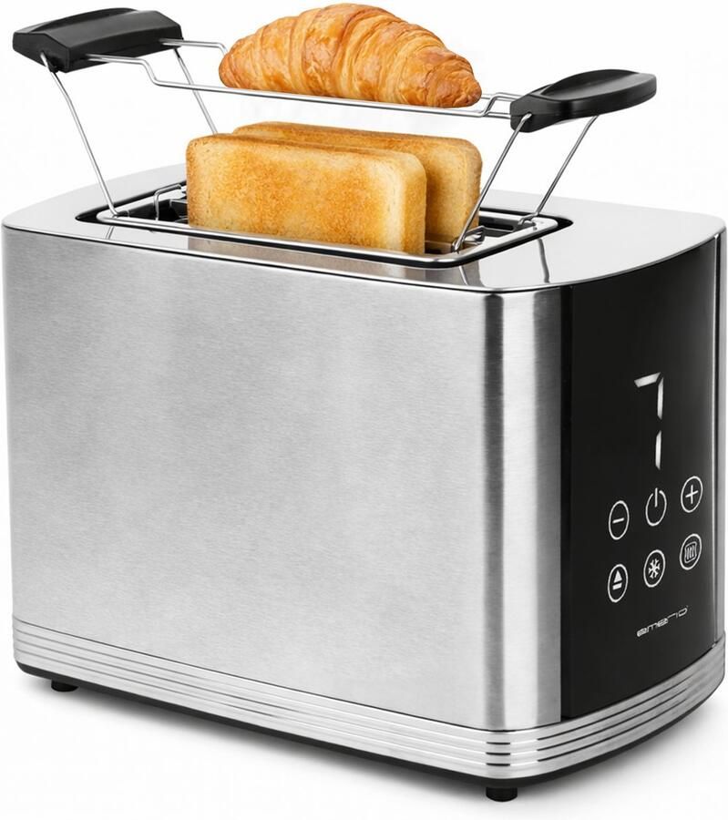 Emerio Broodrooster met Digitaal display en 2 Sleuven 800W Defrost Regelbare Thermostaat Kruimellade Toaster RVS TO-128308 Zwart Zilverkleurig