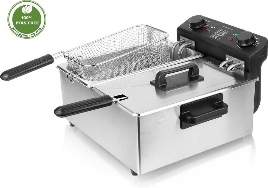 Emerio Frituurpan Dubbel 2x 3 Liter Friteuse PFAS-Vrij Regelbare Thermostaat Koude Zone DF-120485 RVS