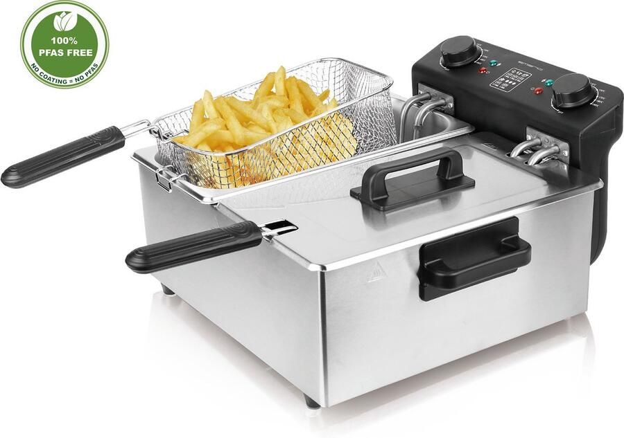 Emerio Frituurpan Dubbel 2x 3 Liter Friteuse Regelbare Thermostaat Koude Zone DF-120482.6 RVS