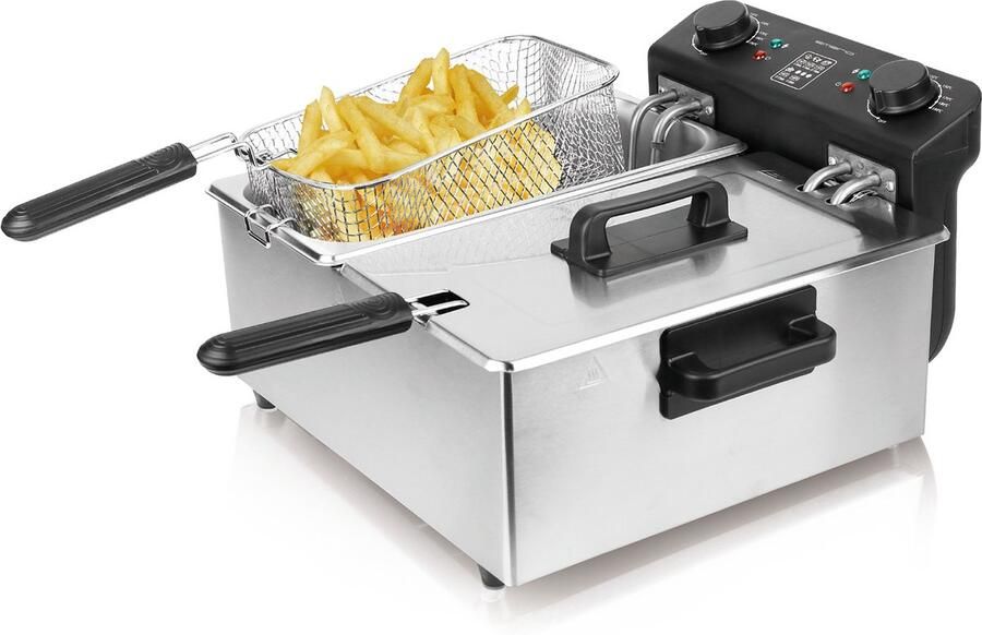 Emerio Frituurpan Dubbel 2x 3 Liter Friteuse PFAS-Vrij Regelbare Thermostaat Koude Zone DF-120485 RVS