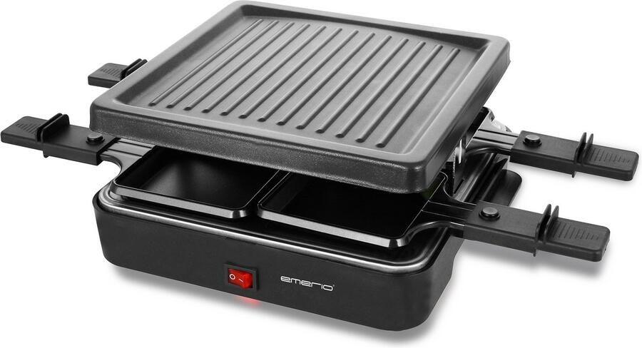 Emerio Gourmetset Raclettegrill 600W 4 Personen Anti-aanbaklaag Stalen Grillplaat Anti-Slip Incl. 4 Houten Spatels + Pannetjes RG-120656 Zwart - Foto 2