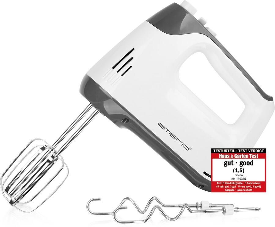 Emerio Handmixer 400W Mixer met Turbofunctie 5 snelheden RVS Gardes en Deeghaken HM-130365 Wit Grijs