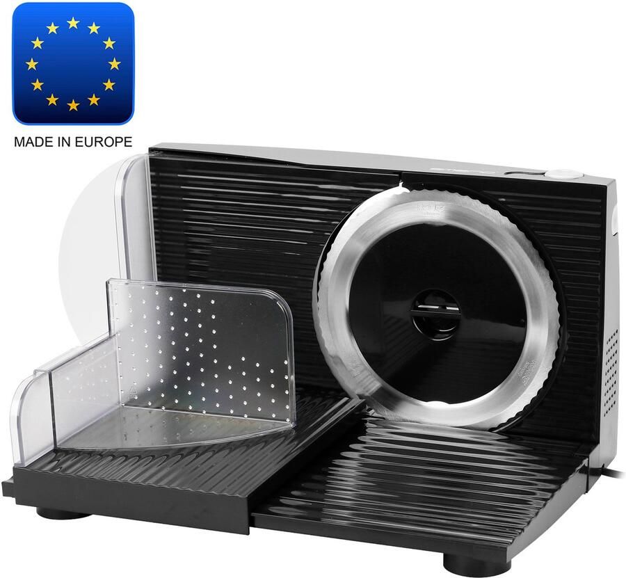 Emerio Multifunctionele Snijmachine 110W Dikte Verstelbaar 0-17mm Solinger RVS Mes Elektrische Snijmachine voor Brood Kaas en Vlees Broodsnijmachine Elektrisch MS-125000.1 Allessnijder Zwart