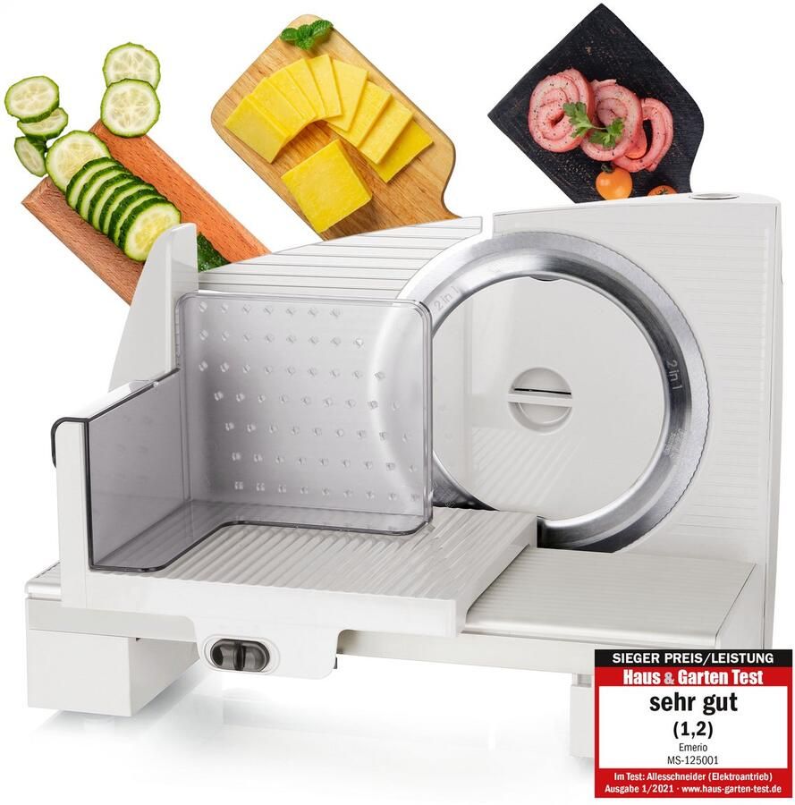 Emerio Multifunctionele Snijmachine 110W Dikte Verstelbaar 0-17mm Solinger RVS Mes Elektrische Snijmachine voor Brood Kaas en Vlees Broodsnijmachine Elektrisch MS-125001 Allessnijder Grijs - Foto 2