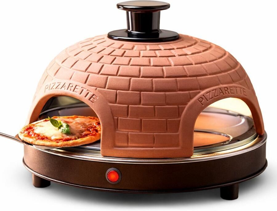 Emerio Pizzarette Origineel 4 Persoons Pizza Oven Handgemaakte Terracotta Koepel 4 Geïsoleerde Bakspatels RVS Bakplaat Gourmetstel met Cool touch koepel PO-115985 900W - Foto 2