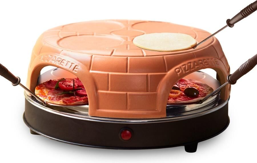 Emerio Pizzarette Origineel 4 Persoons Pizza Oven Pre-bake functie Handgemaakte terracotta koepel 4 Geïsoleerde bak spatels RVS bakplaat PO-115847.1 1000W - Foto 3