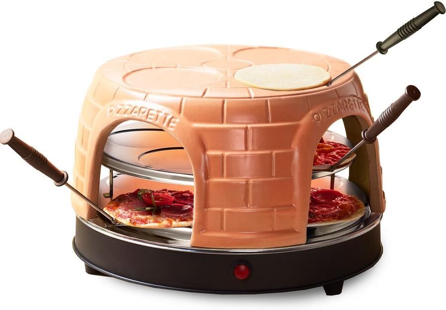Emerio Pizzarette Origineel 8 Persoons Pizza Oven Handgemaakte Terracotta Koepel 8 Geïsoleerde Bakspatels RVS Bakplaat Gourmetstel met Cool touch PO-116124.1 1500W - Foto 3