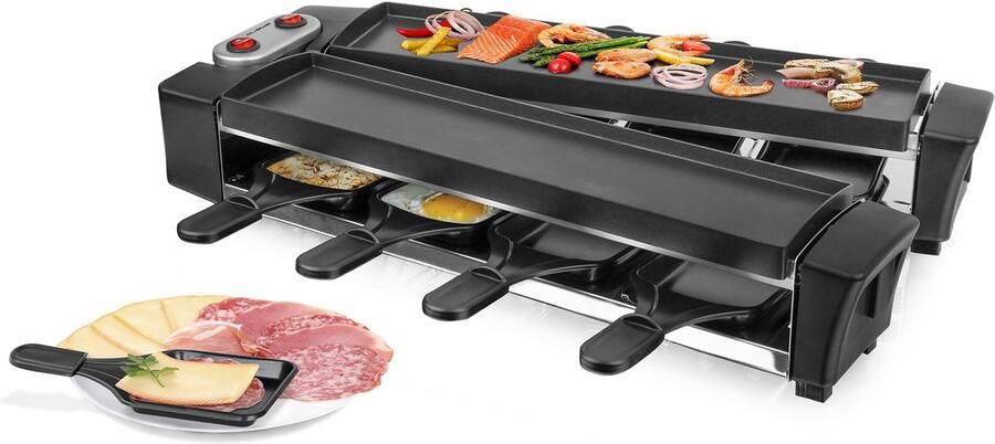 Emerio Raclette Grill Gourmet PFAS vrij 8 Pannetjes en spatels ILAG coating Anti-slip voetjes Aluminium Grillplaat 40 6 x 10 cm GS A13 RG-132098.2