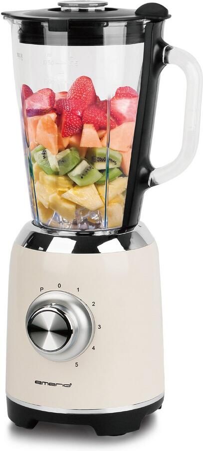 Emerio Retro Blender 1 75L – Smoothie Maker met Glazen Kan 5 snelheden Pulsfunctie RVS messen 600W BL-131620.7 Crème