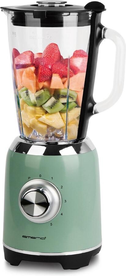 Emerio Retro Blender 1 75L – Smoothie Maker met Glazen Kan 5 snelheden Pulsfunctie RVS messen 600W BL-131620.8 Groen