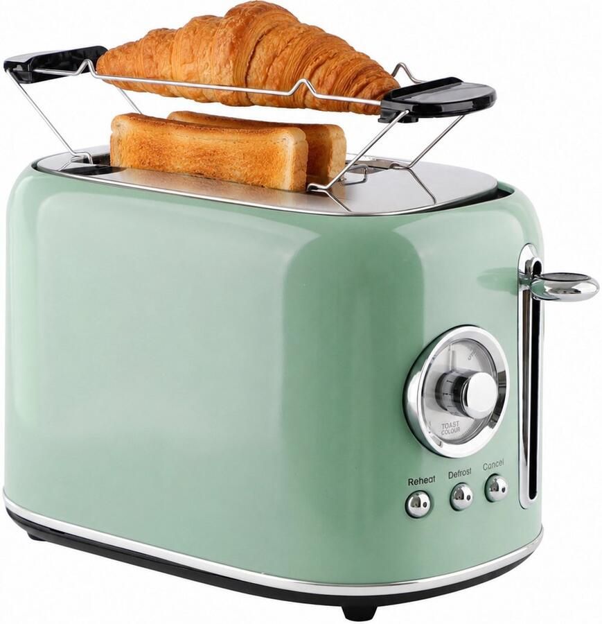 Emerio Retro Broodrooster 800W Toaster 2 Sleuven Broodjeswarmer 7 Temperatuur instellingen Kruimellade TO-133281 Groen