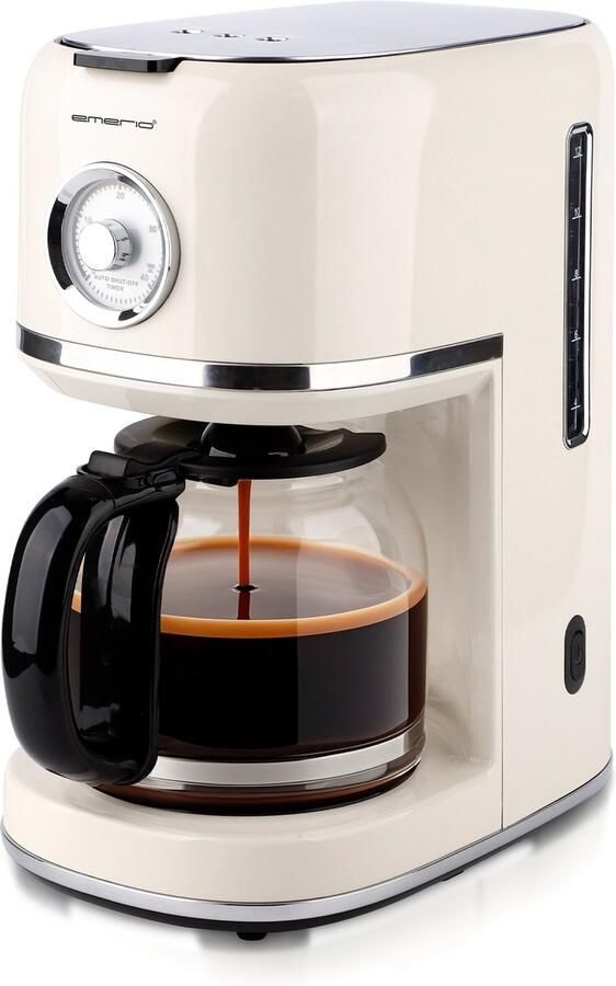 Emerio Retro Koffiezetapparaat met glazen kan 1.5L Anti drup Warmhoudplaatje Anti slip Filterkoffie CME-133280.1 Crème