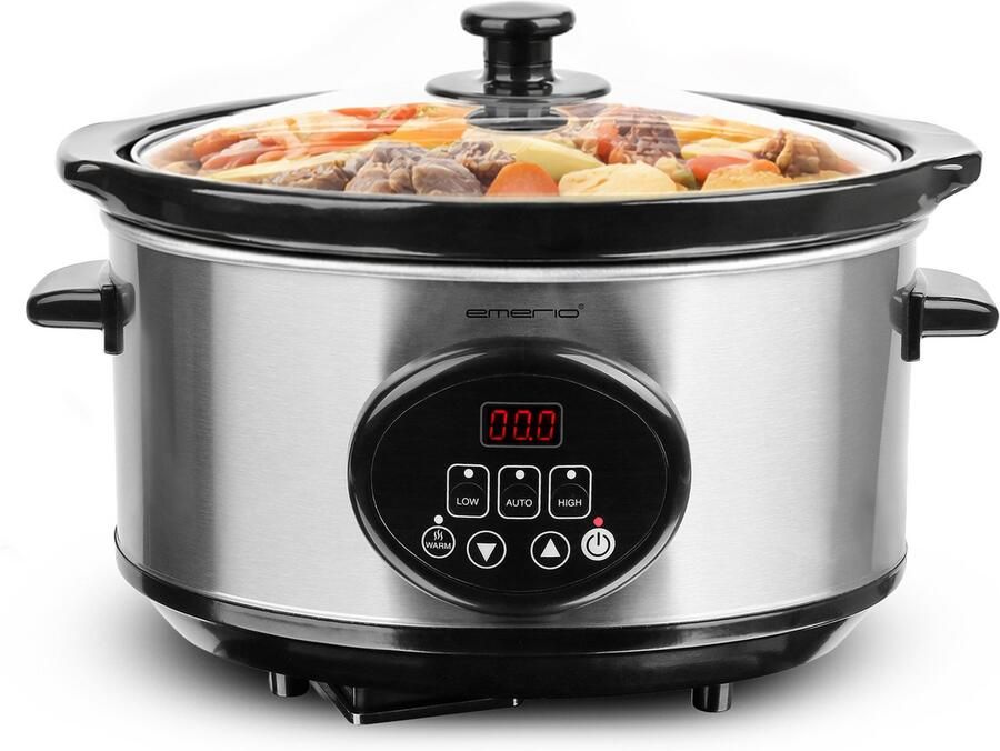 Emerio Slowcooker 240W 3.5L Warmhoudfunctie Digitaal Display 3 Warmte Instellingen Uitneembare Keramische Binnenpan Transparante Glazen Deksel Cool Touch SC-129406 - Foto 2
