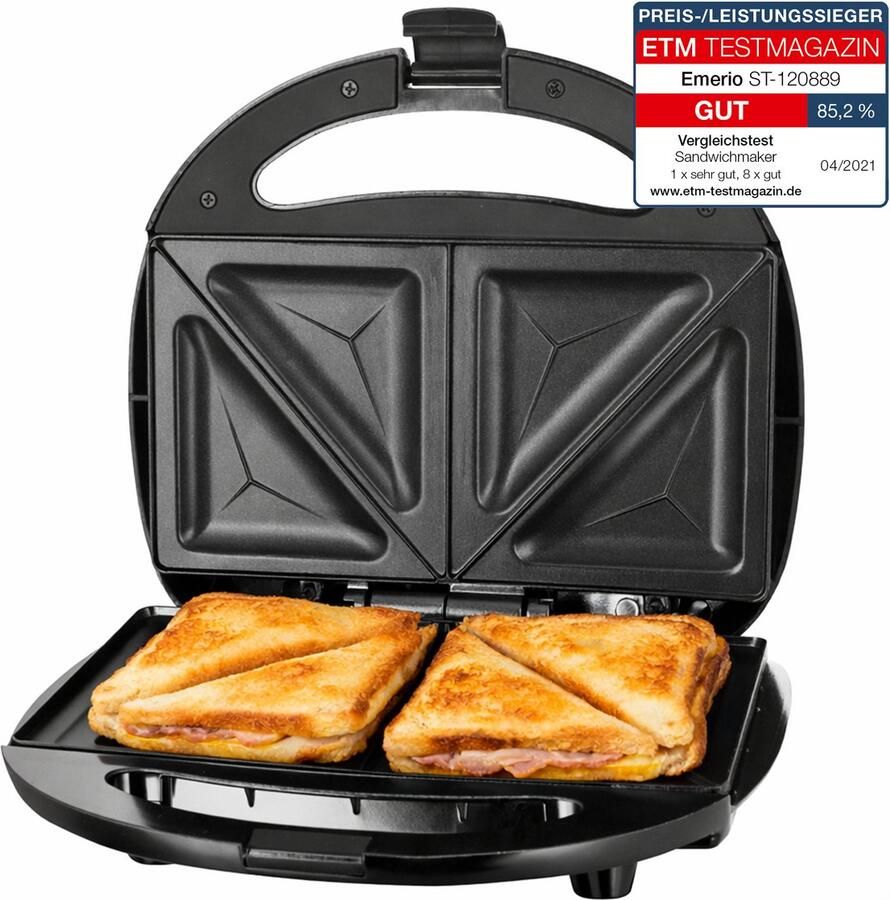 Emerio Tosti Apparaat Panini Grill 750W Sandwich maker Anti-aanbaklaag Bakplaat ST-120889 Zwart - Foto 2