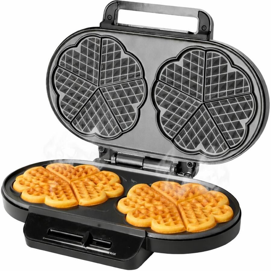 Emerio Wafelijzer 1200W Hartvormige wafels Regelbare thermostaat Anti aanbaklaag 14cm Diameter Indicatielampje Anti-slip voetjes WM-123356