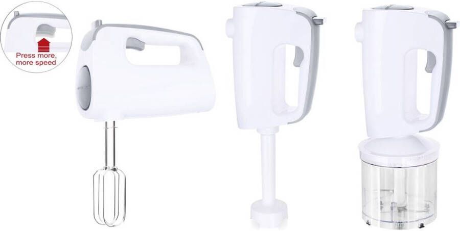 Emerio HMS-113257.11 Handmixer 1-vinger speed-control gardenmixer 3-in-1 300 watt BPA-vrij zachte grip grijs