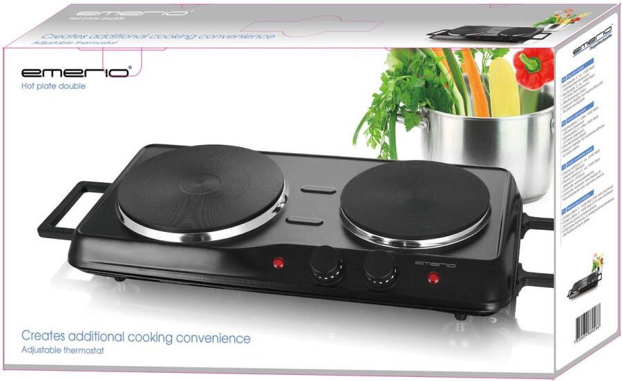 Emerio Elektrische Kookplaat 2 Pits 2500W Regelbare Thermostaat Indicatielampje 15.5cm + 18.5cm Diameter HP-114482.7 Zwart - Foto 3