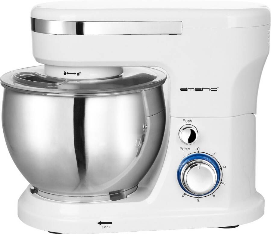 Emerio Keukenmachine 5 Liter 1000W Keukenrobot Foodprocessor Keukenmixer met RVS Mengkom 6 Snelheden Inclusief Klopper Deeghaak en Garde KM-123117 Wit