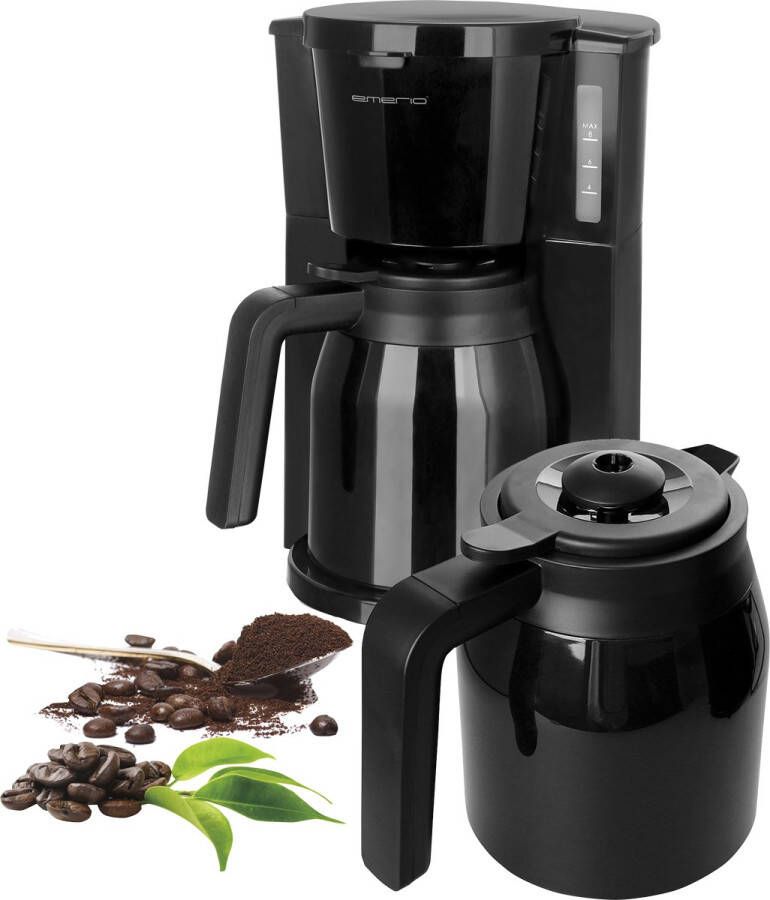Emerio Koffiezetapparaat met dubbele Thermoskan 1L Filterkoffie 8 kopjes per keer Non-Drip systeem ook geschikt voor Camping CME-125050 Zwart - Foto 1
