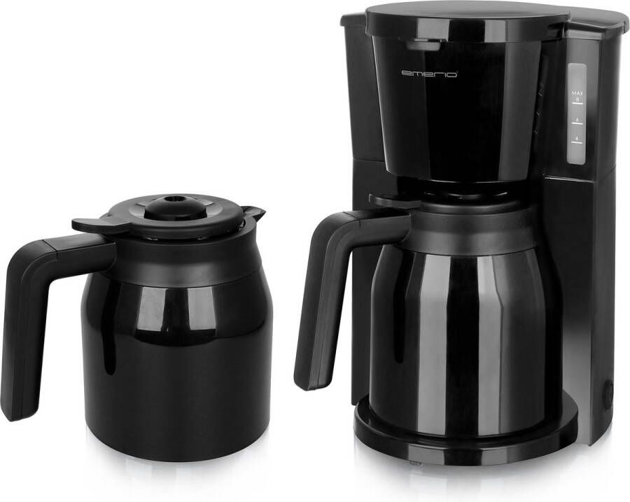 Emerio Koffiezetapparaat met dubbele Thermoskan 1L Filterkoffie 8 kopjes per keer Non-Drip systeem ook geschikt voor Camping CME-125050 Zwart