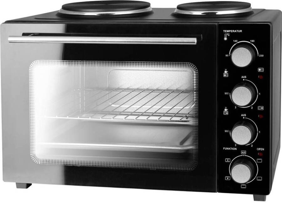 Emerio Mini-oven 2 Kookplaten 90-230ºC Boven- & Onderwarmte Heteluchtfunctie Binnenverlichting Draadrooster + Bakplaat MO-125236.4 Zwart