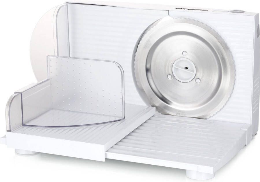 Emerio Multifunctionele Snijmachine 100W Dikte Verstelbaar 0-17mm RVS Seilinger Mes Elektrische Snijmachine voor Brood Kaas en Vlees BPA vrij Anti-slip MS-125000 Allessnijder Wit - Foto 3
