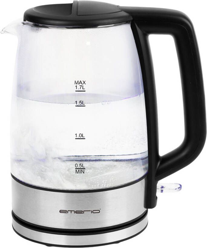 Emerio Waterkoker 1.7 Liter LED Verlichting Oververhittingsbeveiliging en Automatische Uitschakeling Water niveau indicator Elektrische Waterkoker 2200W WK-130126 RVS Glas