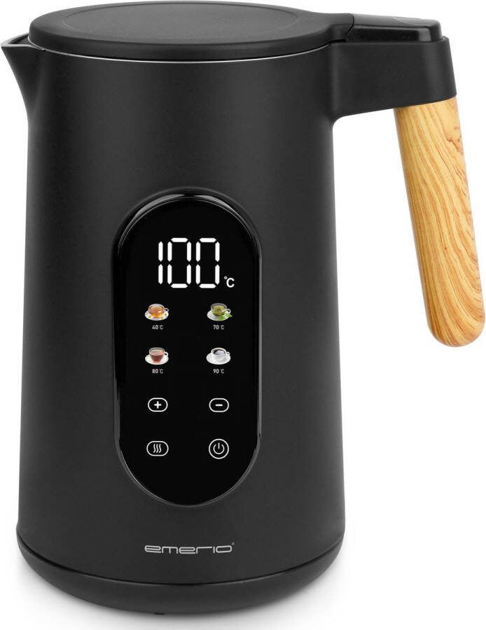 Emerio Waterkoker met Temperatuurregeling 1.7 Liter Touch Control en 360° draaibaar 40°C voor babyvoeding Warmhoudfunctie Elektrische Waterkoker 2200W Retro WK-132230 Zwart Bruin