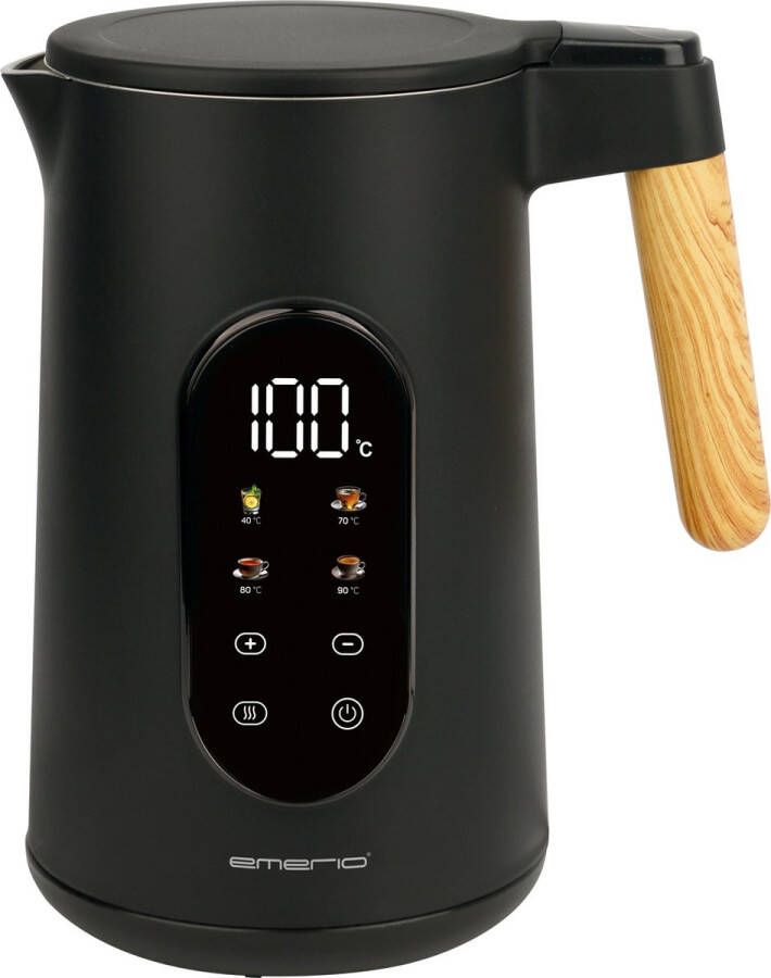 Emerio Waterkoker met Temperatuurregeling 1.7 Liter Touch Control en 360° draaibaar 40°C voor babyvoeding Warmhoudfunctie Elektrische Waterkoker 2200W Retro WK-132230 Zwart Bruin