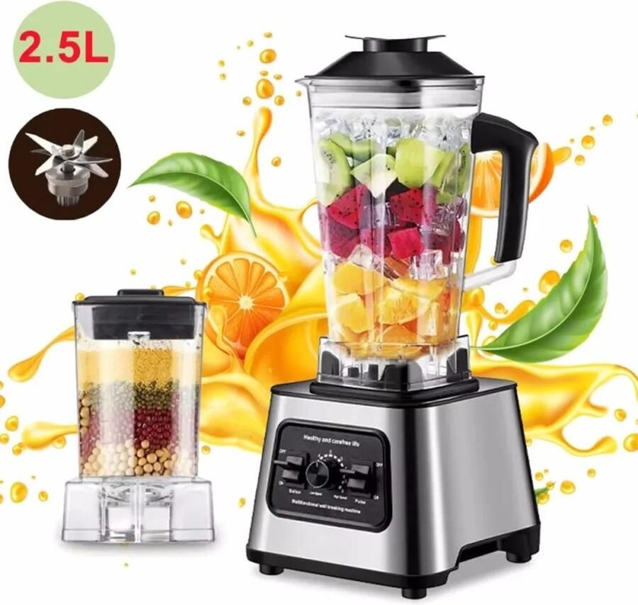 Emvae Blender Mixer Smoothie Mixer 6000W Keukenmixer 2 5L 9 Snelheden RVS Messen Grijs