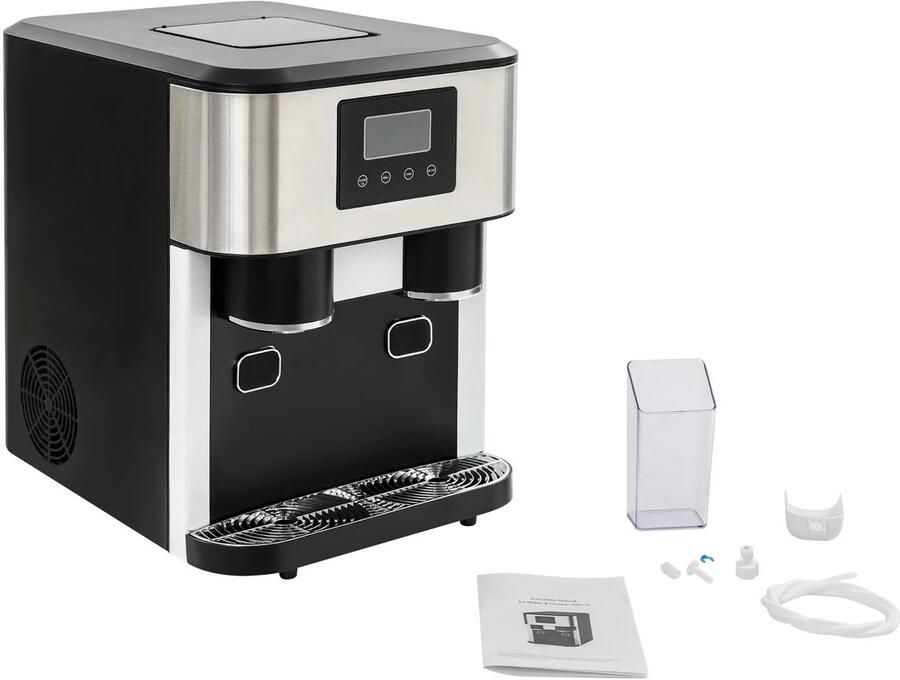 Emvae Ijsblokjesmachine IJsmachine Ijsmaker Ijsblokjesmaker 3-in-1 Gemalen IJs en Koud Water RVS ABS Zwart 34x45 5x45 5 cm