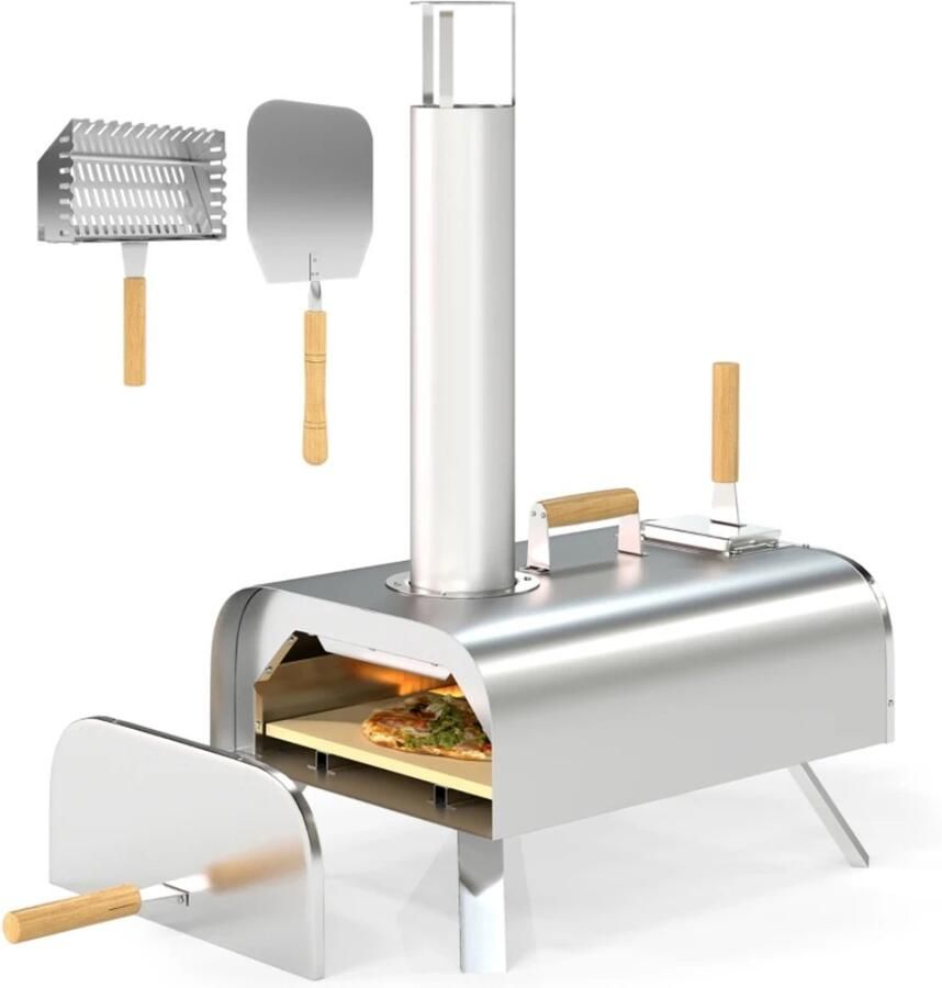 Emvae Pizza oven Buitenkeuken Pellets pizza oven Pellethout Buiten Met Pizzasteen Pizzaschep en Inklapbare Poten 79 x 36 x 75 cm RVS
